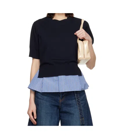 Sacai Short-sleeved Patchwork Knitwear In Black