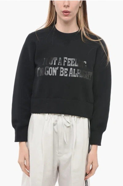 Sacai Side Split I Got A Feeling Cropped Fit Sweatshirt In Black