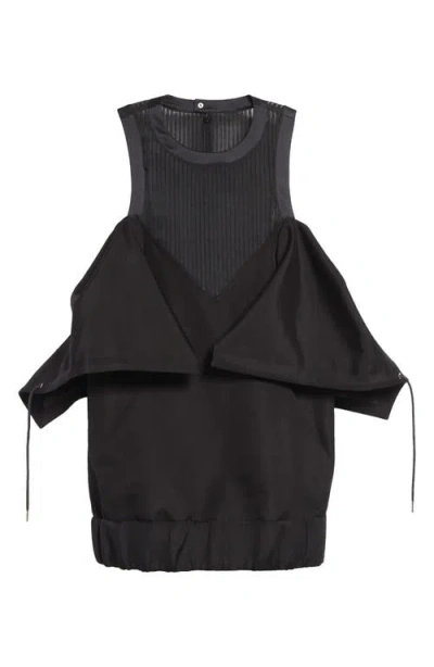 Sacai Silk & Cotton Double Face Layered Dress In Black