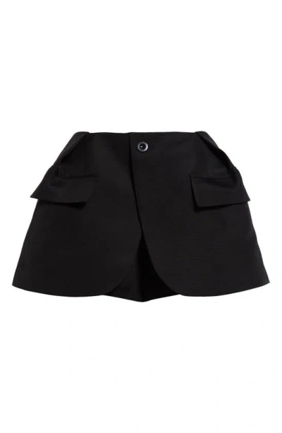 Sacai Layered Silk & Cotton Shorts In Black