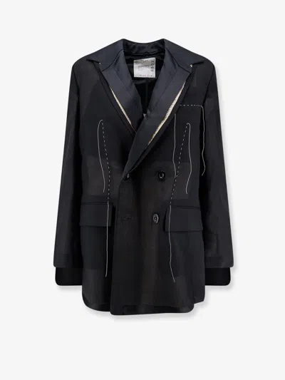 Sacai Silk And Organza Blazer In Black