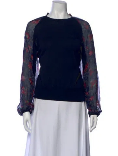 Pre-owned Sacai Silk Floral Print Top In Blue