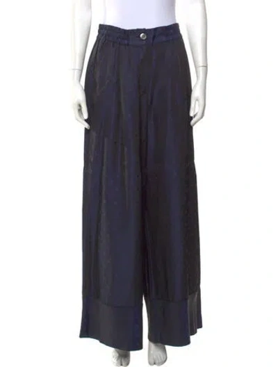 Pre-owned Sacai Silk Wide Leg Pants In Blue