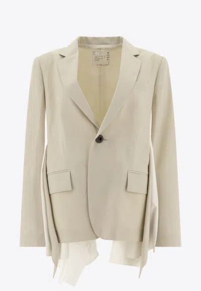 Sacai Single-breasted Blazer With Shirt-inserts In Neutral