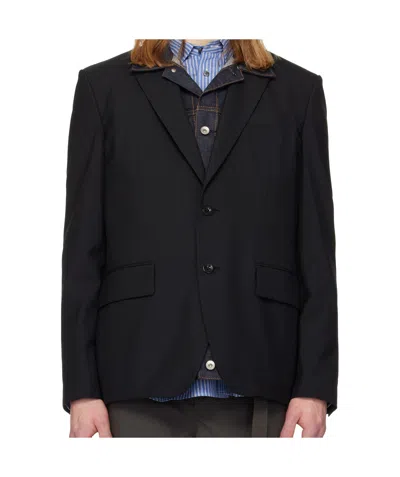Sacai Single-breasted Layered Blazer In Black