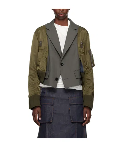 SACAI SINGLE-BREASTED PANELLED BOMBER JACKET