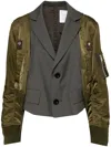 Sacai Single-breasted Panelled Bomber Jacket In Green
