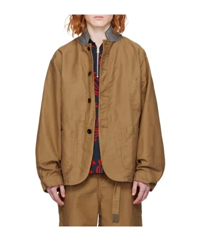 Sacai Single-breasted Shirt Jacket In Brown