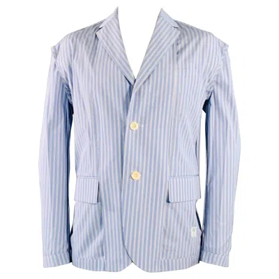 Pre-owned Sacai Size 44 Regular Light Blue White Stripe Cotton Sport Coat