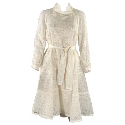 Pre-owned Sacai Size M Off White Beige Wool Blend Perforated Trench Coat