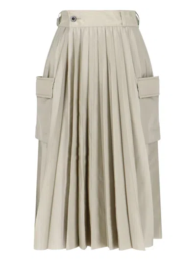 Sacai Pleated Wrap Midi Skirt In Beige