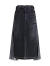 Sacai Black Denim Pleated Skirt With Adjustable Waist Belt In Black