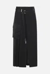 Sacai Black Suiting & Nylon Twill Midi Skirt In Black