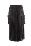 Sacai Pleated Skirt With Cargo Pockets Skirts Black In Black+brown