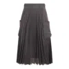 Sacai Glen Pleated Check Pocket Midi Skirt In Gray