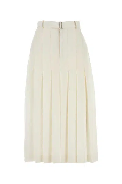 Sacai White Pleated Midi Skirt