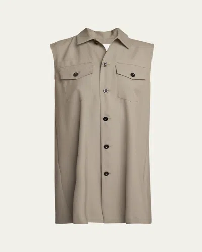 Sacai Sleeveless Button Down Shirt Mini Dress In Gray
