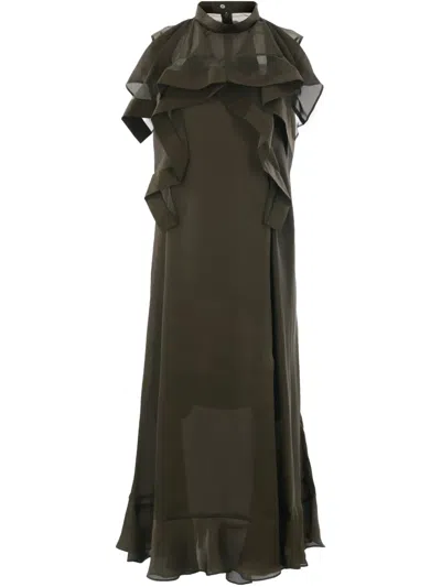 Sacai Sleeveless Chiffon Dress In Grün