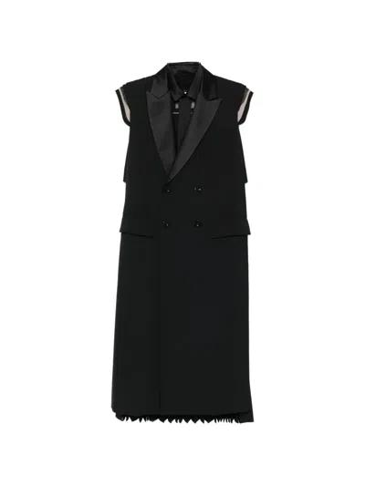 Sacai Sleeveless Double-breasted Midi Dress In Black