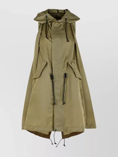 Sacai Sleeveless Hooded Knitwear With Drawstring And Front Pockets In Green