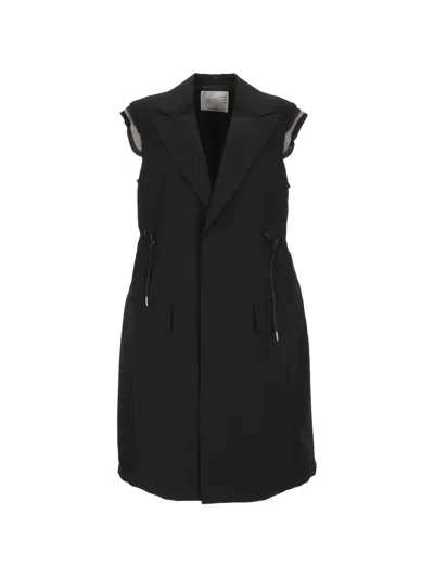 Sacai Womens Black Drawstring-waist Toggle-hem Woven Vest