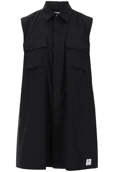 Sacai Sleeveless Mini Shirt Dress In Black