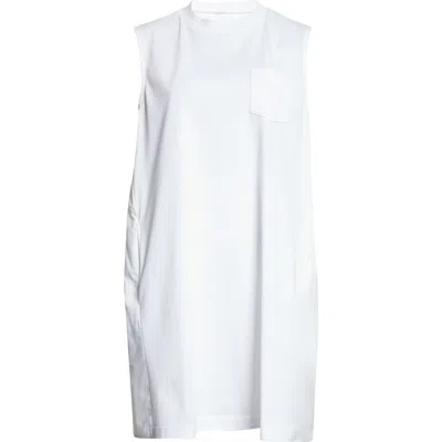 Sacai Sleeveless Mixed Media Shift Dress In White
