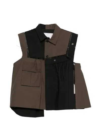Sacai Sleeveless Pocket Shirt In Green
