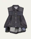 Sacai Sheer Panel Mixed Media Denim Shirt In Indigo