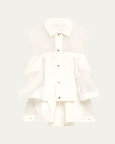 Sacai Sleeveless Sheer Denim Flowy Top In Off White