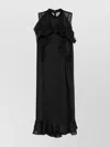 Sacai Sleeveless Turtleneck Midi Dress With Ruffled Sheer Panels In Black
