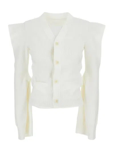 Sacai Slim Fit Knit Cardigan With Cut-out Details In Neutral