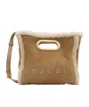 Sacai Beige Shearling Small Shopper Bag In Brown
