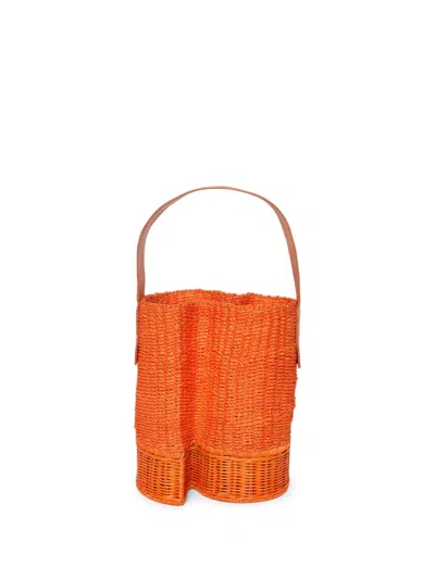 Sacai Small Woven Basket Bag In Orange