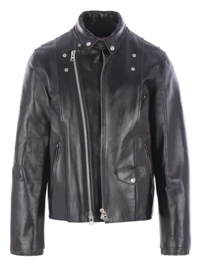 SACAI SNAP-FASTENING LEATHER JACKET