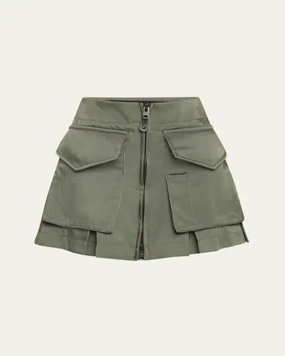 Sacai Spiewak Nylon Cargo Pocket Zip Front Mini Skirt In Bkhaki