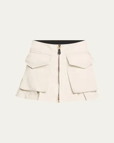 Sacai Spiewak Nylon Cargo Pocket Zip Front Mini Skirt In Lgray