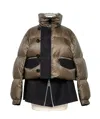 Sacai Khaki Puffer Down Jacket In Black
