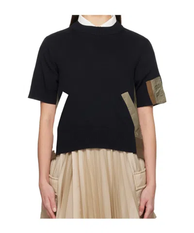 Sacai Spliced Round-neck Sweater In Black