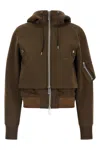 Sacai Ribbed Hooded Bomber Jacket In Brown