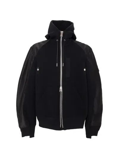 Sacai Cotton And Nylon Hoodie In Black