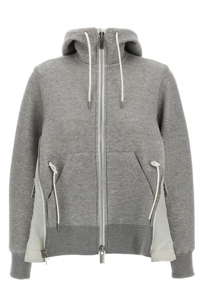 Sacai Grey Sponge Hoodie In Gray