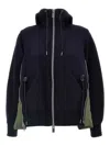 Sacai Sponge Sweat X Nylon Twill Hoodie In Blue