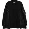 Sacai Sponge Mixed Media Sweatshirt In Black/black