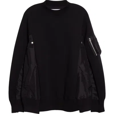 Sacai Sponge Mixed Media Sweatshirt In Black