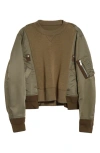 Sacai Sponge Mixed Media Sweatshirt In Taupe