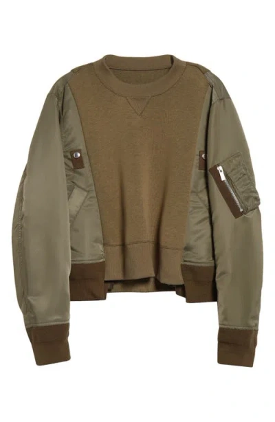 Sacai Sponge Mixed Media Sweatshirt In Taupe