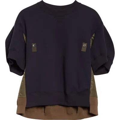 Sacai Sponge Short Sleeve Pullover Sweatshirt In Black