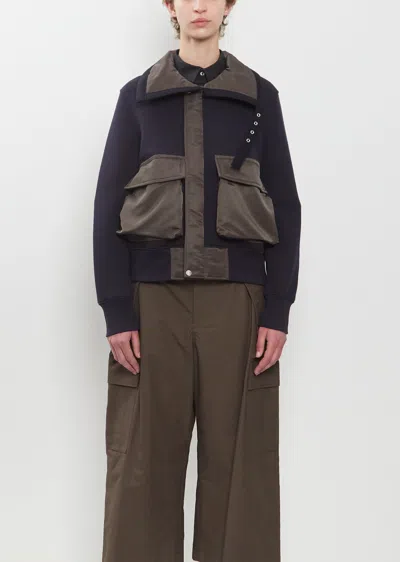 Sacai Sponge Sweat Blouson In Navy / Dark Khaki