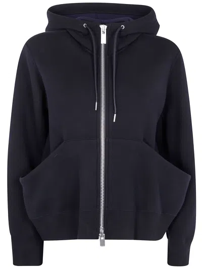 Sacai Sponge Sweat Full Zip Hoodie In Black